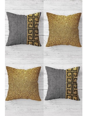 Uravas Store Pelangi Gold Payetli Düz Kombin Gizli Fermuarlı Kırlent Kılıfı Koltuk Yastık Kılıfı TAKIM(4ADET), Gold-Gri 45 x 45