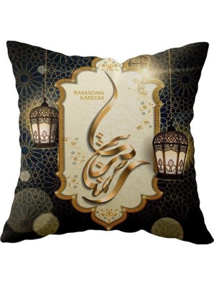 Uravas Store Pelangi Ramadan Kareem Çift Taraflı Gizli Fermuarlı Yastık Kılıfı Kırlent Koltuk Yastık Kılıfı, Lacivert-Gold 43 x 43