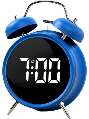 Uravas Store Coverzone Çift Çanlı Dijital Alarm Saati – 70DB Yüksek Sesli, LED Ekranlı, Sıcaklık ve Tarih Gösterimli, Sessiz Çalışma, Gece Işıklı, Sesle Kontrol, Retro & Modern Tasarım | HL-8891A (Mavi)