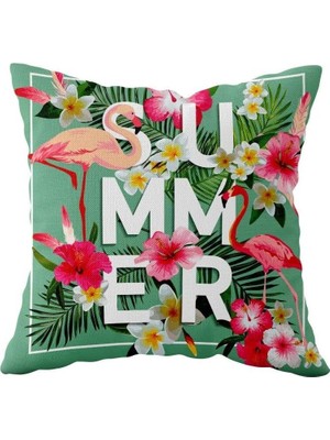 Uravas Store Pelangi Summer Desen Çift Taraflı Gizli Fermuarlı Yastık Kılıfı Kırlent Koltuk Yastık Kılıfı, Yeşil-Pembe 43 x 43