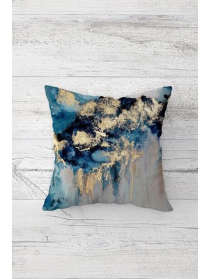 Uravas Store Pelangi Suluboya Batik Desenli Çift Tarafı Baskılı Gizli Fermuar Yastık Kılıfı Kırlent Koltuk Yastık Kılıfı, Mavi 45 x 45