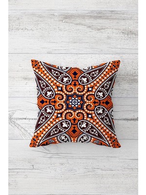 Uravas Store Pelangi Etnik Geleneksel Motifli Çift Taraflı Gizli Fermuarlı Yastık Kılıfı Kırlent Koltuk Yastık Kılıfı, Turuncu-Bordo 45 x 45