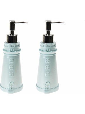 Uravas Store Banyo Seti Sıvı Sabunluk 2 Adet Deniz Feneri Mavi Model Poliresin 7X7X21CM