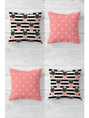 Uravas Store Pelangi Kaktüs ve Üçgen Desenli Gizli Fermuarlı Kırlent Kılıfı Koltuk Yastık Kılıfı TAKIM(4ADET), Beyaz-Pembe 45 x 45