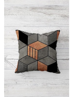 Uravas Store Pelangi Balpeteği Geometrik Çift Tarafı Baskılı Gizli Fermuarlı Yastık Kılıfı Kırlent Koltuk Yastık Kılıfı, Gri-Tarçın 45 x 45