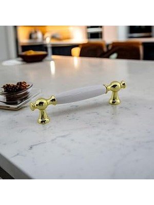 Uravas Store Arnas Porselen Gold Altın Kulp 128 mm Mobilya Çekmece Mutfak Dolabı Dolap Kapak Kulplar Kulb Kulpu