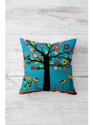 Uravas Store Pelangi Mandala Çiçekli Kuşlu Yeşil Çift Taraflı Gizli Fermuarlı Yastık Kılıfı Kırlent Koltuk Yastık Kılıfı, Mavi-Beyaz 45 x 45, 24691219245451
