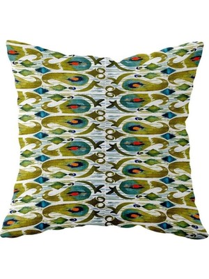 Uravas Store Pelangi Yeşil Etnik Şal Desenli Çift Taraflı Gizli Fermuarlı Yastık Kılıfı Kırlent Koltuk Yastık Kılıfı, Yeşil-Mint 43 x 43
