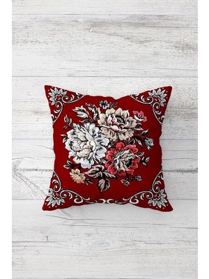 Uravas Store Pelangi Vintage Kiremit Zemin Çiçek Buketi Çift Taraflı Gizli Fermuar Dekoratif Kırlent Koltuk Yastık Kılıfı, Bordo 45 x 45