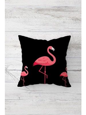 Uravas Store Pelangi Flamingo Desenli Çift Tarafı Baskılı Gizli Fermuarlı Yastık Kılıfı Kırlent Koltuk Yastık Kılıfı, Siyah-Fuşya 45 x 45, 24691152545451