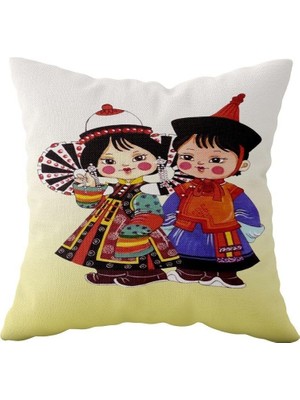 Uravas Store Pelangi Etnik Desenli Çift Taraflı Gizli Fermuarlı Yastık Kılıfı Kırlent Koltuk Yastık Kılıfı, Beyaz-Kırmızı 43 x 43