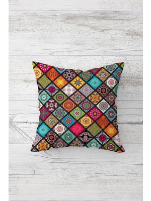 Uravas Store Pelangi Etnik Mandala Desenli Çift Tarafı Baskılı Gizli Fermuarlı Yastık Kılıfı Kırlent Koltuk Yastık Kılıfı, Karışık Renkli 45 x 45