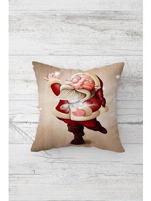 Uravas Store Pelangi Noel Baba Yılbaşı Temalı Çift Tarafı Baskı Gizli Fermuar Yastık Kılıfı Kırlent Koltuk Yastık Kılıfı, Bej-Bordo 45 x 45, 24691173745451
