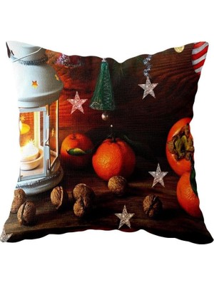Uravas Store Pelangi Yılbaşı Feneri Ahşap Kış Temalı Çift Taraflı Gizli Fermuar Yastık Kılıf Kırlent Koltuk Yastık Kılıf, Yeşil-Kahverengi 43 x 43