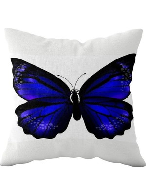 Uravas Store Pelangi Kelebek Desenli Çift Taraflı Gizli Fermuarlı Yastık Kılıfı Kırlent Koltuk Yastık Kılıfı, Mavi-Beyaz 43 x 43