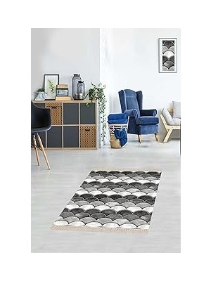 Uravas Store Pelangi Geometrik Desenli Dijital Baskı Yıkanabilir Kaymaz Taban Etnik Kilim Desen Salon, Gri - Beyaz 180 x 280