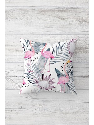 Uravas Store Pelangi Tropikal Flamingo Çift Tarafı Baskılı Gizli Fermuarlı Yastık Kılıfı Kırlent Koltuk Yastık Kılıfı, Gri-Beyaz 45 x 45