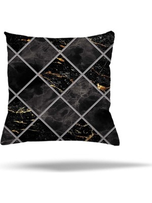 Uravas Store Pelangi Geometrik Desen Yapraklı Gizli Fermuarlı Yastık Kılıfı Kırlent Kılıfı Koltuk Yastık Kılıfı, Siyah-Gümüş 45 x 45