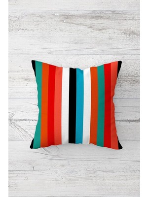 Uravas Store Pelangi Renkli Çizgiler Geometrik Çift Tarafı Baskılı Gizli Fermuarlı Yastık Kılıfı Kırlent Yastık Kılıfı, Turuncu-Yeşil 45 x 45