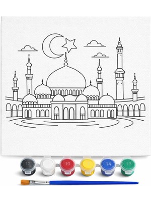 Uravas Store Ramazan Desenli Tuval Etkinlik Boyama Ramazan Süsleri, Ramazan Süsü, Ramazan Süslemeleri 20-20 cm