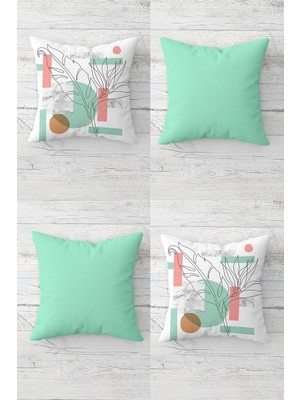 Uravas Store Pelangi Line Art Yaprak Geometri ve Düz Gizli Fermuarlı Kırlent Kılıfı Koltuk Yastık Kılıfı TAKIM(4ADET), Mint-Pembe 45 x 45