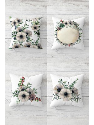Uravas Store Pelangi Çiçek Buketi Desenli Gizli Fermuarlı Kırlent Kılıfı Koltuk Yastık Kılıfı TAKIM(4ADET), Gri-Beyaz 45 x 45