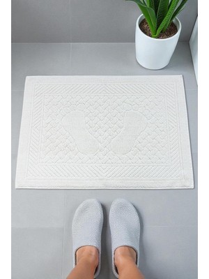 Uravas Store Ayak Izi Desenli 2li Ayak Havlusu - 50X70 cm - Su Emici Banyo Paspası Seti - Beyaz