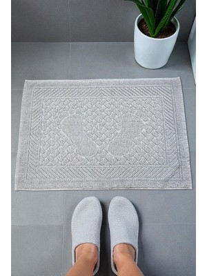 Uravas Store Ayak Izi Desenli 2li Ayak Havlusu - 50X70 cm - Su Emici Banyo Paspası Seti - Gri