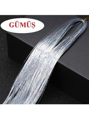 Uravas Store Saç Simi Gümüş - Saça Pratik Bağlanan Hair Tinsel 110-120 cm Uzunluğunda