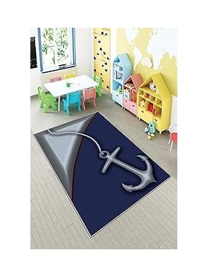 Uravas Store Pelangi Mavi Çapa Desenli Yıkanabilir Kaymaz Taban Leke Tutmazbebek ve Çocuk Odası Halısı, Lacivert-Gri 100 x 150, 901357070100150