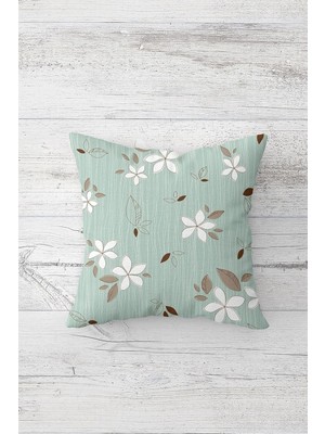 Uravas Store Pelangi Mint Yeşil Mini Piti Çiçekli Çift Tarafı Baskılı Gizli Fermuarlı Kırlent Koltuk Yastık Kılıfı, Mint-Beyaz 45 x 45