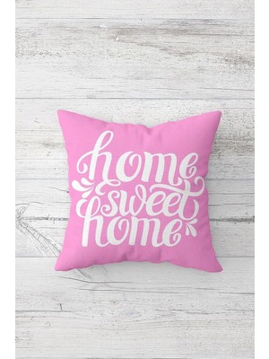 Uravas Store Pelangi Pembe Home Sweet Home Çift Tarafı Baskılı Gizli Fermuarlı Yastık Kılıfı Kırlent Koltuk Yastık Kılıfı, Pembe-Beyaz 45 x 45