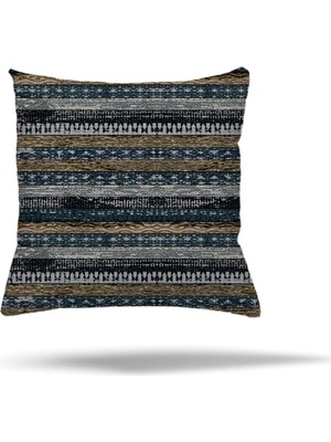 Uravas Store Pelangi Çiçek Ağaç Kilim Etnik Desen Gizli Fermuarlı Yastık Kılıfı Kırlent Kılıfı Koltuk Yastık Kılıf, Haki-Petrol Mavisi 45 x 45