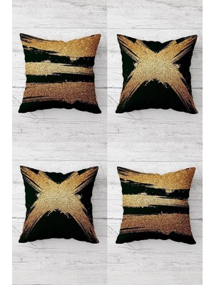 Uravas Store Pelangi Gold Şeritli Geometrik Gizli Fermuarlı Kırlent Kılıfı Koltuk Yastık Kılıfı TAKIM(4ADET), Altın-Siyah 45 x 45