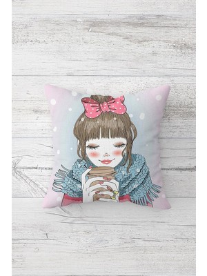 Uravas Store Pelangi Kahve Içen Genç Kız Çift Tarafı Baskı Gizli Fermuar Genç Kız Kırlent Koltuk Yastık Kılıfı, Kahve-Mavi 45 x 45, 2469108945451
