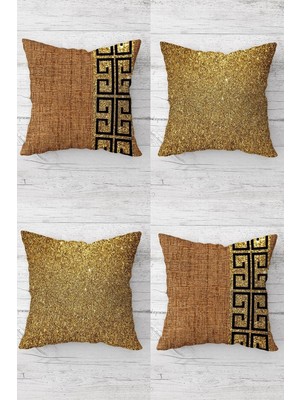 Uravas Store Pelangi Gold Payetli Düz Kombin Gizli Fermuarlı Kırlent Kılıfı Koltuk Yastık Kılıfı TAKIM(4ADET), Gold-Kahverengi 45 x 45