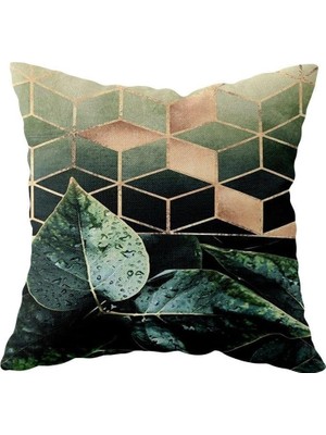Uravas Store Pelangi Yeşil Yapraklı Geometrik Petekli Çift Taraflı Gizli Fermuar Kırlent Koltuk Yastık Kılıfıı, Yeşil-Gold 43 x 43