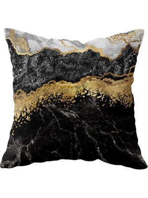 Uravas Store Pelangi Mermer Desenli Çift Taraflı Gizli Fermuarlı Yastık Kılıfı Kırlent Koltuk Yastık Kılıfı, Siyah-Gold 43 x 43