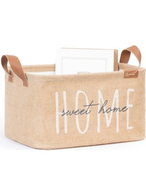 Uravas Store Ocean Home Textile Home Sweet Home Baskılı Dikdörtgen Jüt Sepet //30X21X18