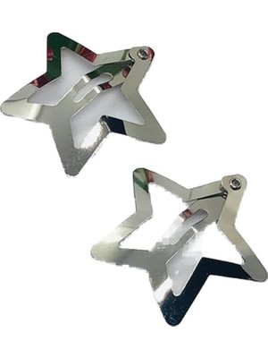 Uravas Store Gümüş Rengi Çok Şık Yıldızlı Çıtçıtlı Saç Tokası 2'li (3cm) Gri Tek Ebat
