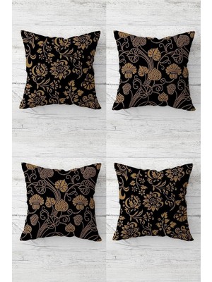 Uravas Store Pelangi Çiçek Desenli Çiçekli Gizli Fermuarlı Kırlent Kılıfı Koltuk Yastık Kılıfı TAKIM(4ADET), Kahverengi 43 x 43