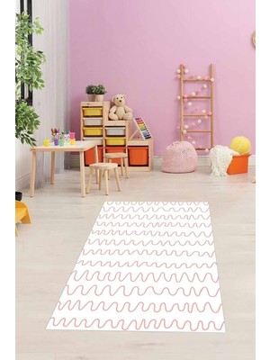 Uravas Store Pelangi Gemici Desenli Deniz Feneri Çapa Yunus Dijital Baskı Yıkanabilir Kaymaz Taban Çocuk Odası Halısı, Pembe-Beyaz 80 x 350
