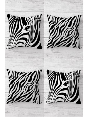 Uravas Store Pelangi Zebra ve Zebra Çizgili Kombin Gizli Fermuarlı Kırlent Kılıfı Koltuk Yastık Kılıfı TAKIM(4ADET), Siyah-Beyaz 45 x 45