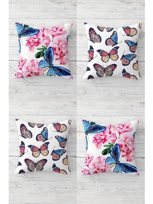 Uravas Store Pelangi Vintage Karanfil ve Kelebekler Gizli Fermuarlı Kırlent Kılıfı Koltuk Yastık Kılıfı TAKIM(4ADET), Pembe-Mor-Mavi 45 x 45