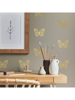 Uravas Store Roommates RMK4994SCS Altın Kelebek Soy ve Yapıştır Duvar Çıkartmaları