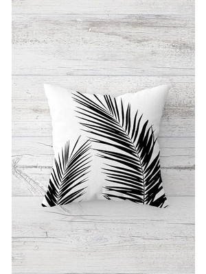 Uravas Store Pelangi Siyah Iğne Yapraklı Beyaz Zeminli Çift Taraflı Gizli Fermuarlı Yastık Kırlent Koltuk Yastık Kılıfı, Beyaz-Siyah 45 x 45
