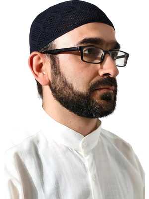 Uravas Store Makine Örgüsü Dantel Detaylı Namaz Takkesi Lacivert