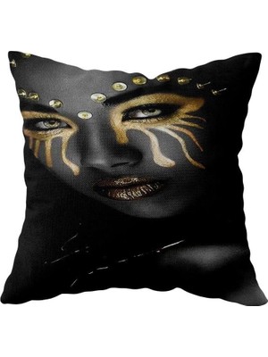 Uravas Store Pelangi Siyahi Kadın Çift Taraflı Gizli Fermuarlı Yastık Kılıfı Kırlent Koltuk Yastık Kılıfı, Siyah-Sarı-Gold 43 x 43