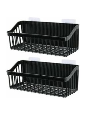 Uravas Store Genel Plastik Banyo ve Mutfak Organizeri, Siyah, Yapışkan Askılıklı, Duvara Monte, 7X10X26 Cm, 2'li Set