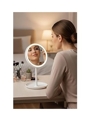 Uravas Store Buffer® LED Işıklı Yuvarlak Makyaj Aynası – Dokunmatik Ayarlanabilir Işık Tonlu, 360° Döner Masaüstü Profesyonel Makyaj ve Cilt Bakım Aynası